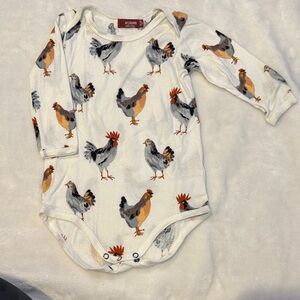 Milkbarn Chicken Print Bodysuit in Cream